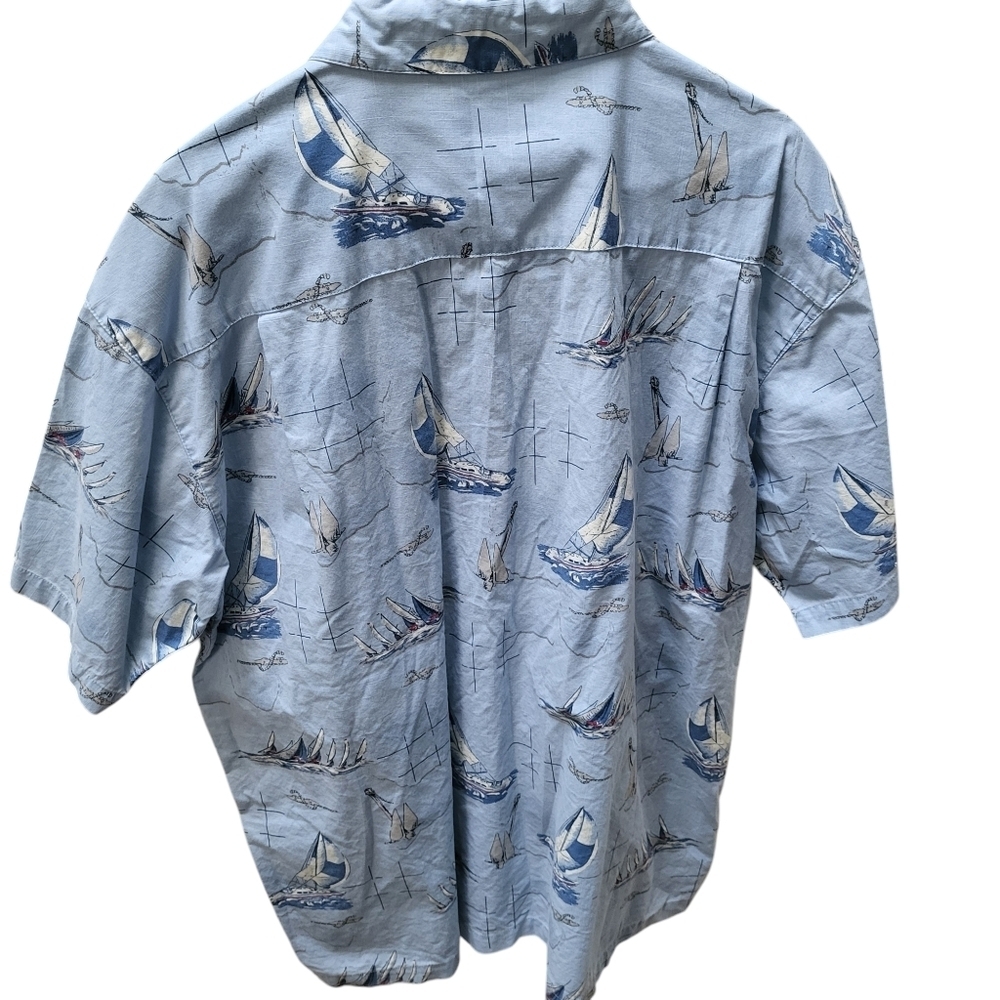 Wolverine Men's Blue Sail Boat Hawaiian Button Down 100% Cotton Shirt Sz XL - Picture 2 of 5